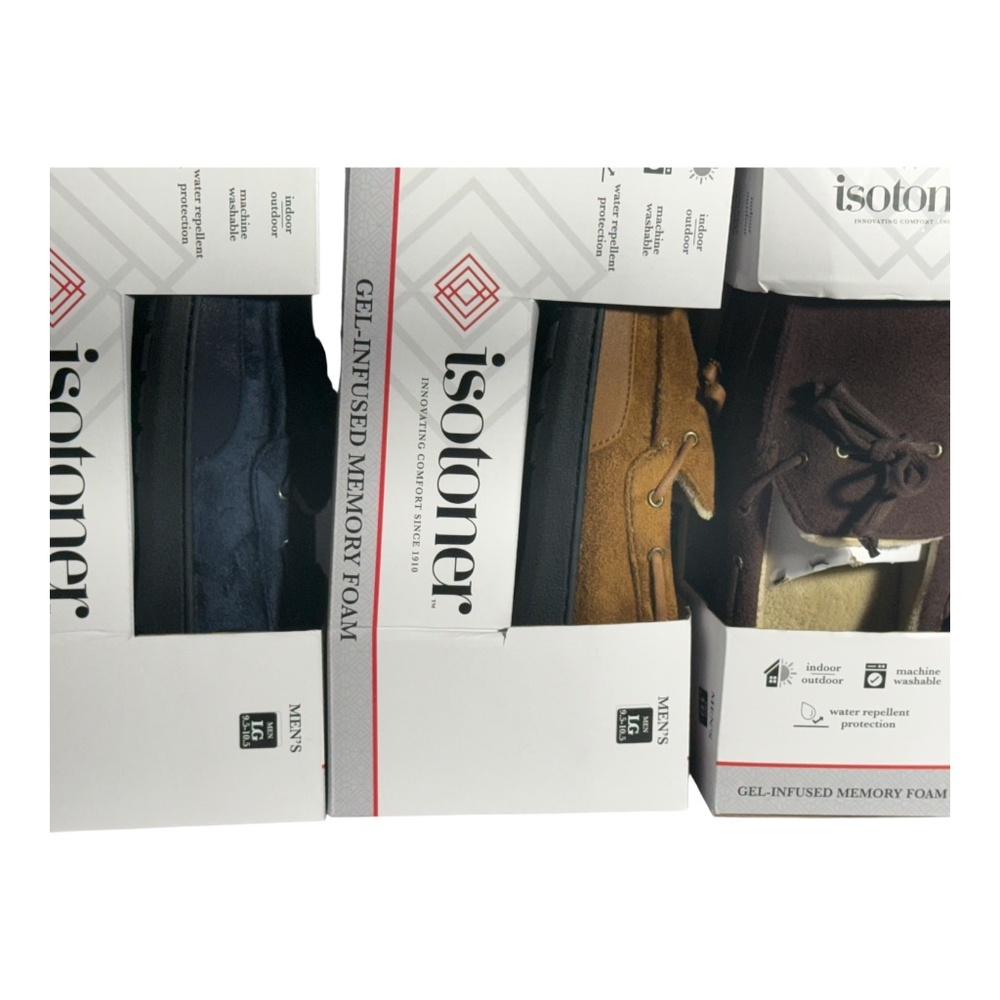 Isotoner Men's Memory Foam Indoor/outdoor waterproof Moccasin Slippers Variety‎ - Picture 12 of 16